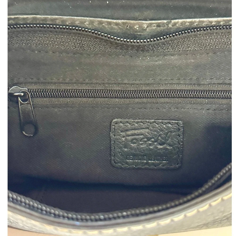 Fossil Wristlet‎ Clutch Womens Small Black Excellent Leather Chain Studded Y2K